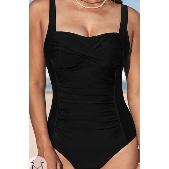 Cupshe Bathing Suit One Piece Womens XL Black Sweetheart Tummy‎ Control NWT - Picture 1 of 14